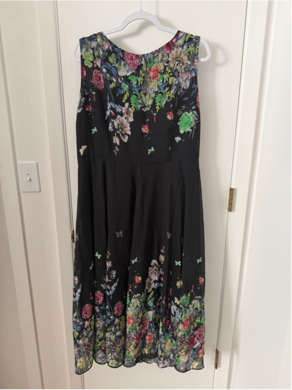 Floryday XL Black Floral Butterfly Dress Sleeveless Midi Plus Size Flowy Lightwe